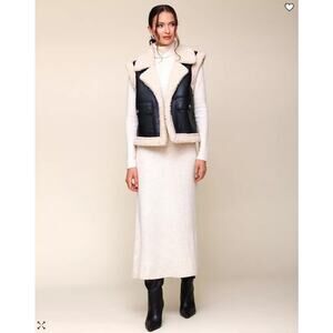 NEW Avec Les Filles Faux Leather Sherpa Trucker Vest Chunky Medium Penny Lane